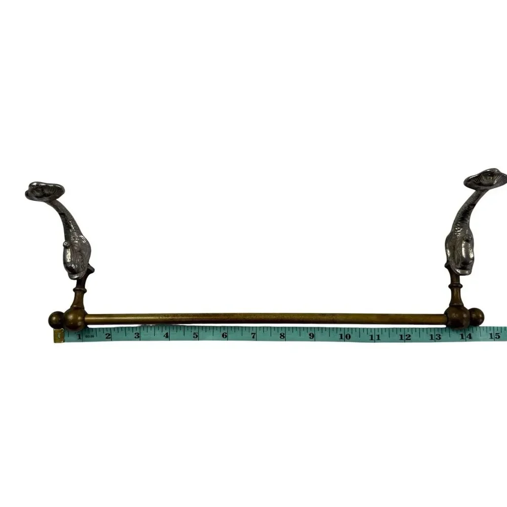 Vintage Koi Fish Dolphin Heraldic Brass Towel Bar Rack Holder MCM 14.5W